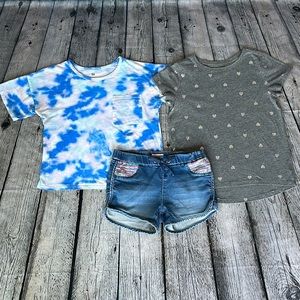 Girl’s Size 10 Short Sleeve Tie Dye and Heart Shirt and Flip Sequin Short Set